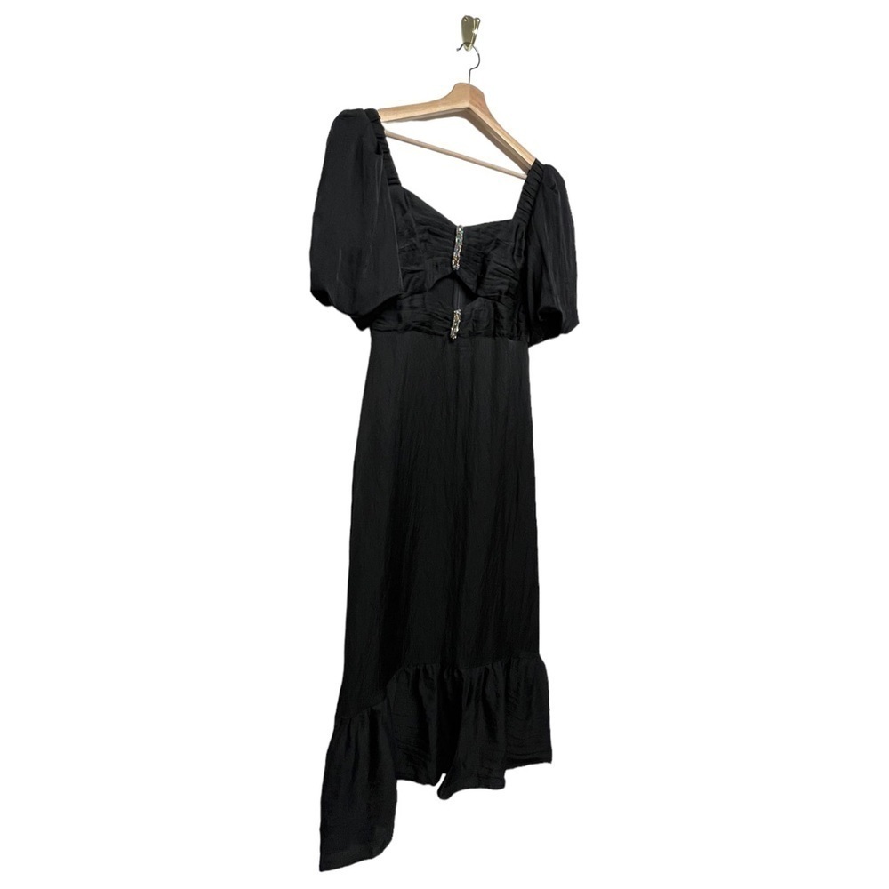 NWT SANDRO Falbala Rhinestone Embellished Cutout Midi Dress Black 6 - Picture 11 of 16
